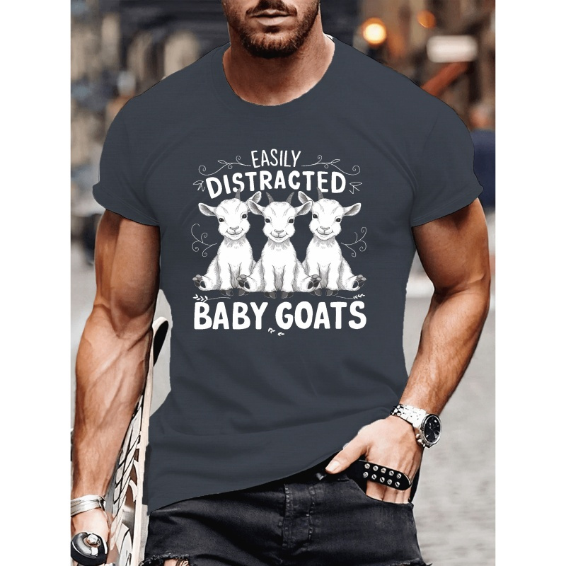 

Plus Size Men's Summer T-shirt, Goats Baby Graphic Print Short Sleeve Tees, Trendy Casual Tops For Daily Life, Big & Tall