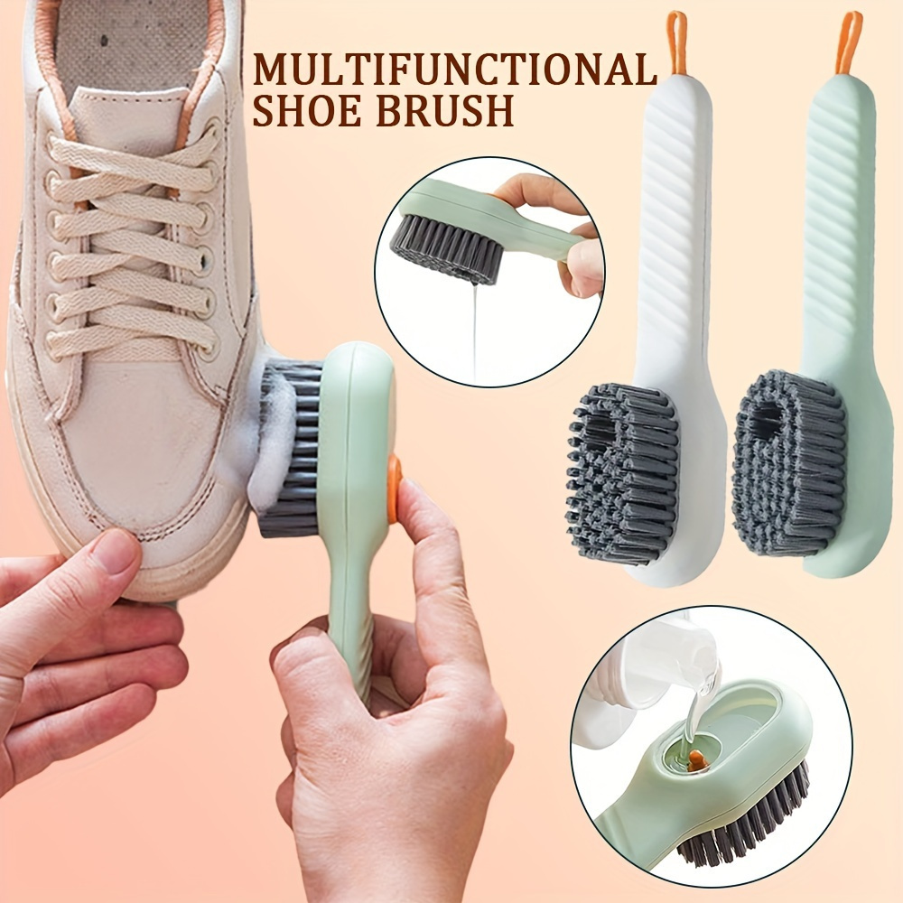 1pc Multifunctional Shoe Cleaning Brush with Built-in Soap Dispenser, Soft Bristle Long Handle for Household Use, No Power Required, Ideal for Living Room and Bathroom, Bathroom Cleaning Tool|Ergonomic Shoe Brush|Soft Bristle Brush, Shoe Cleaning Brush