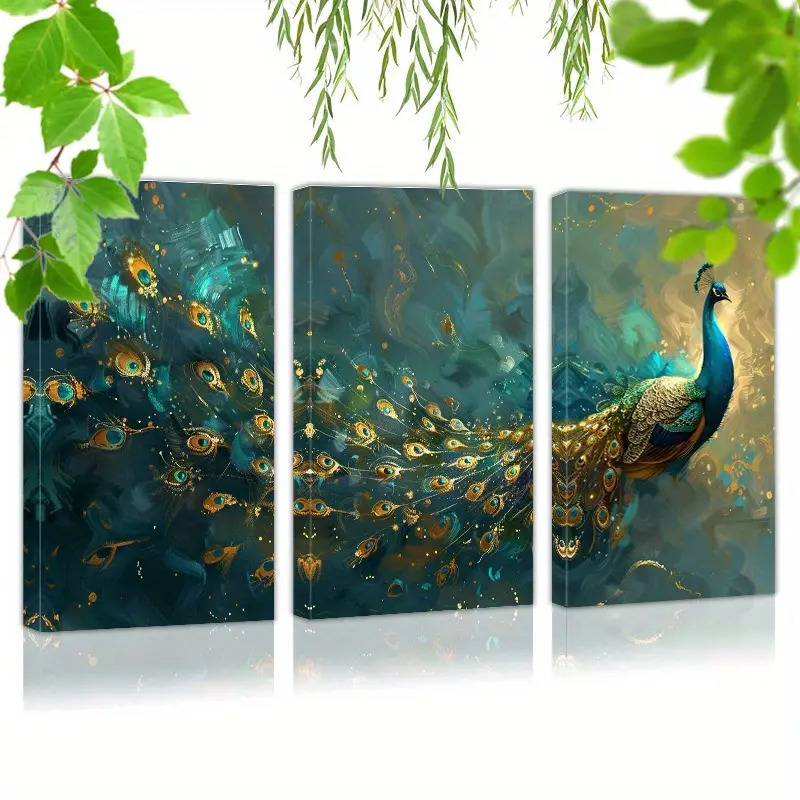 

Set Of 3 Canvas Ready To Hang Beautiful With Open Tail (1) Prints Poster Wall Picrtures Decor For Home1