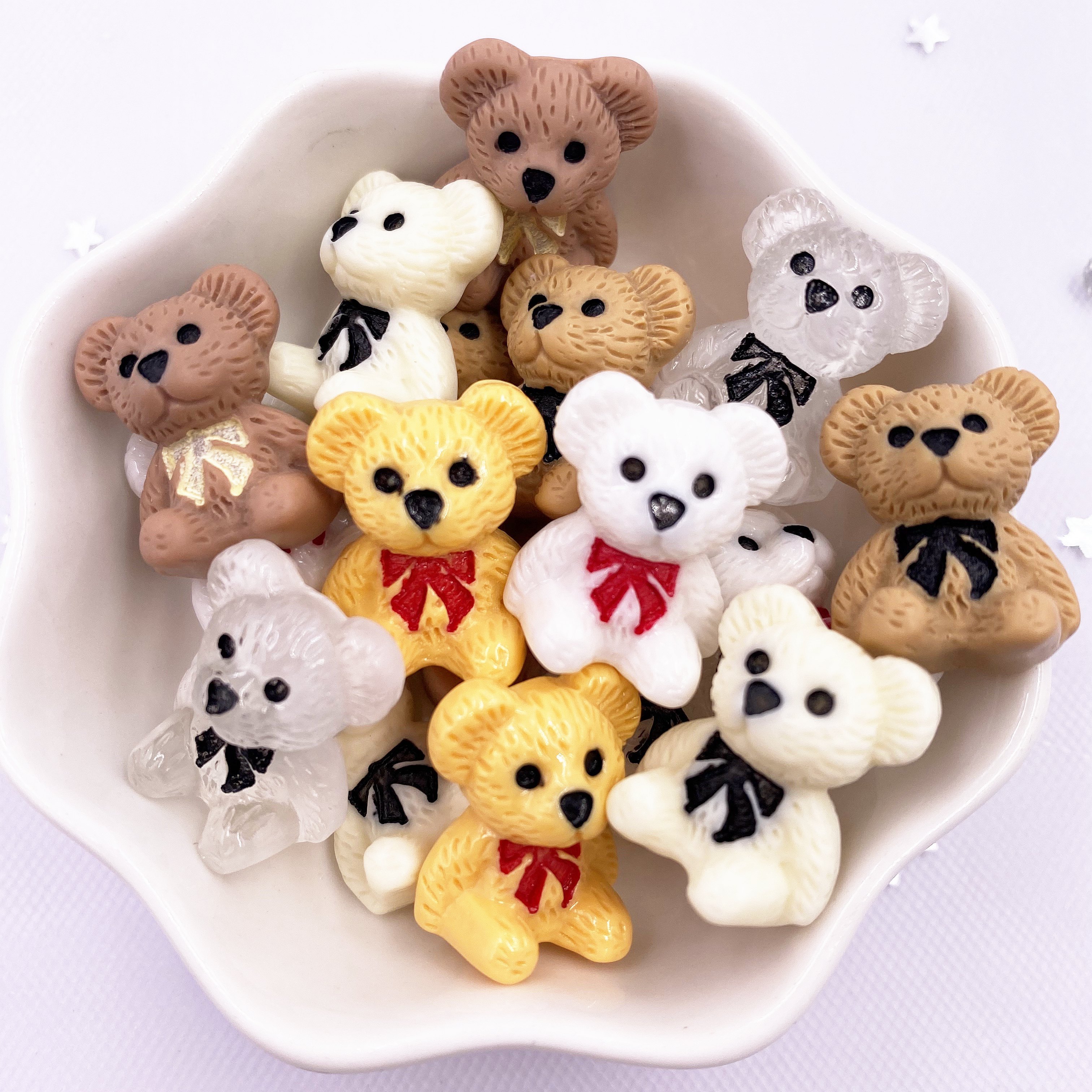 

10pcs Resin Bear Charms For Diy Crafts, Hand Painted Cartoon Figurines, Flatback Scrapbooking Embellishments, Jewelry Making Accessories