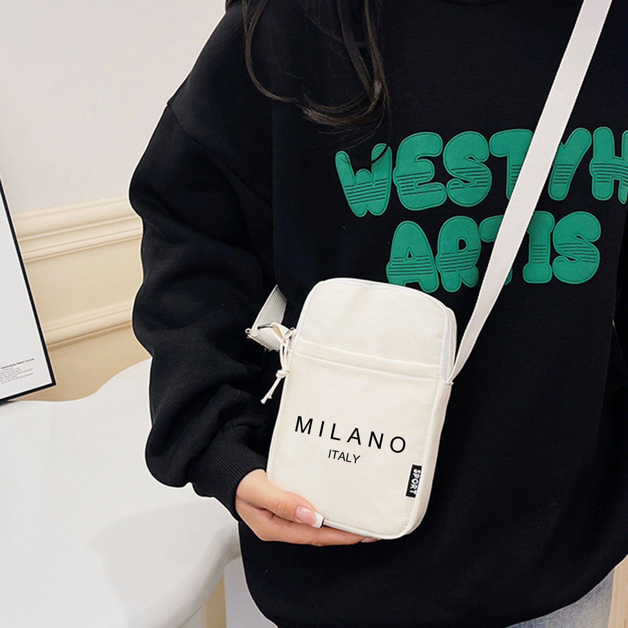 

Milano Pattern Mini Zipper Crossbody Bag, Italy Print Phone Bag, New Nylon Shoulder Bag, Idea Gifts, Casual Coin Purse