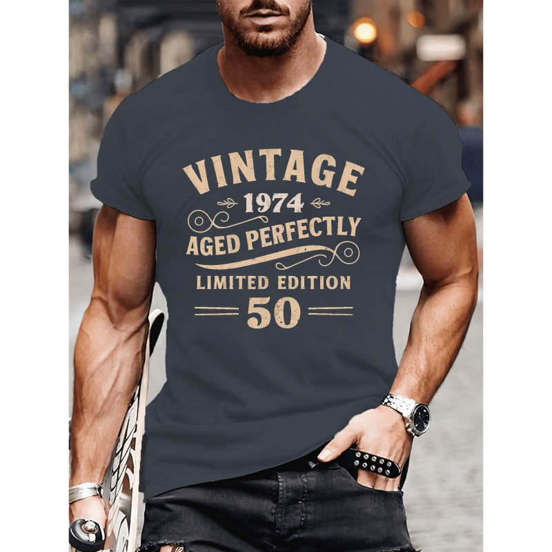 

Vintage 1974 Aged To Perfection Limited Edition Print Men's Summer Comfy Crew Neck T-shirt - Casual Style With Classic Short Sleeves - Suitable For Outdoor Activities