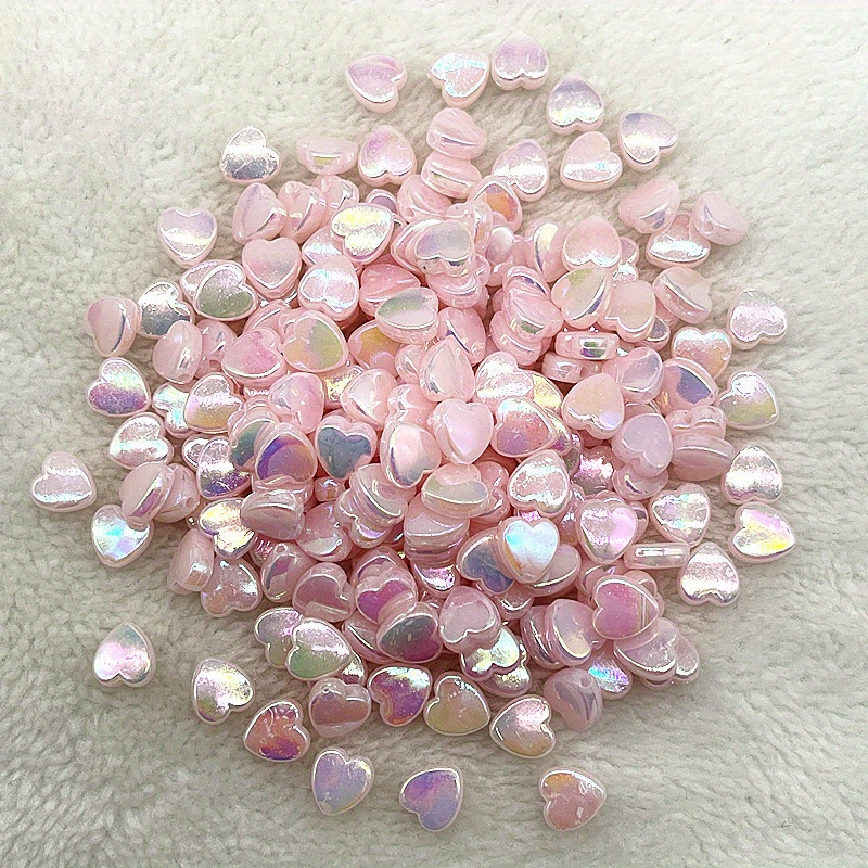 50pcs/bag Ab Color Acrylic Beads Heart Loose Beads Jewelry Additions For Earring Bracelet Jewelry Making