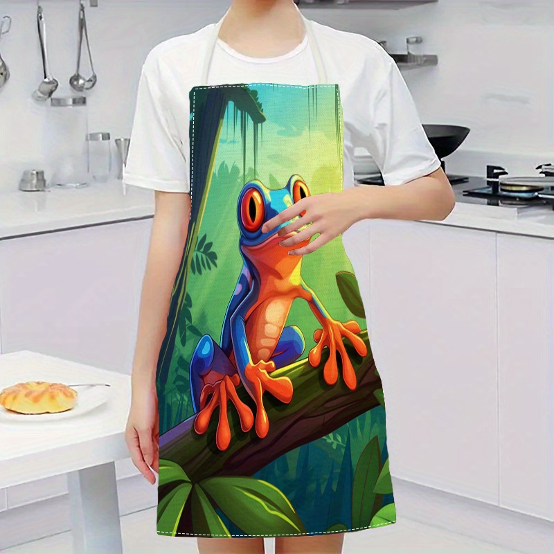 

Jungle Tree Frog Print Linen Apron: Add A Pop Of Color To Your Kitchen With This Fun And Functional Apron - Perfect For Parties, Festivals, And Everyday Use