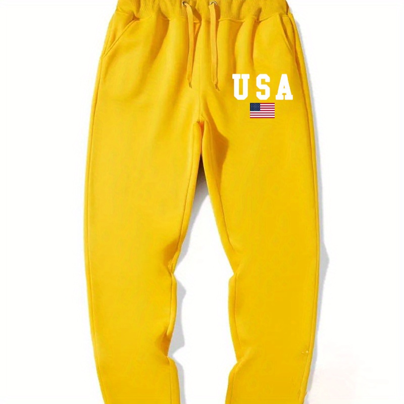 

Letter Usa Bold Fonts Eye Catching Print Men's Loose Sweatpants With Drawstring, Comfortable Breathable Slight Stretch Warm Jogger Pants For Men Daily Wear Or Outdoor Sports In Winter Or Autumn