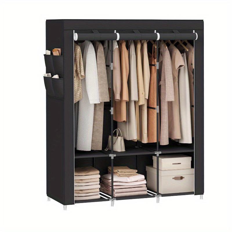 

Portable Closet, Wardrobe Closet Organizer With Cover, 3 Hanging Rods And Shelves, 4 Side Pockets, 51.2 X 17.7 X 65.7 Inches, Large Capacity For Bedroom, Living Room