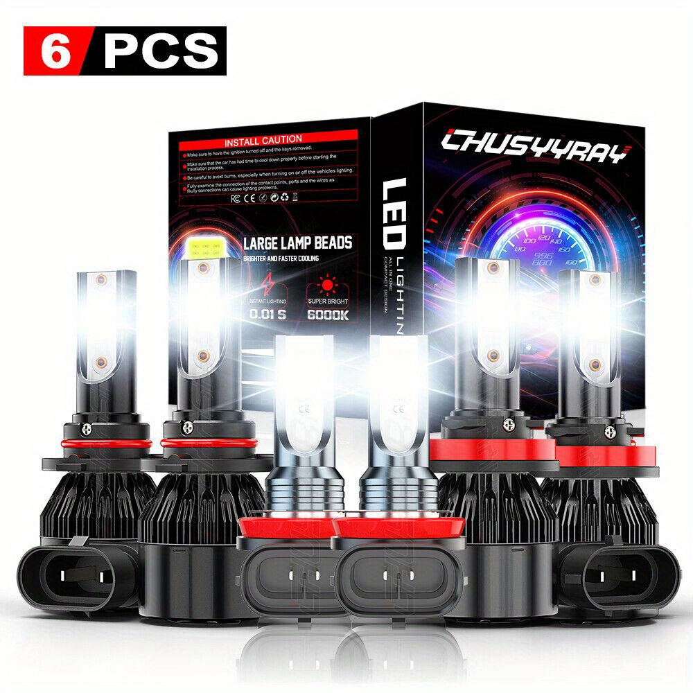 

H11 9005 Led Bulbs & H11/h8/h16 Led Fog Lights Combo Kit, 6000k , Compact Size, High Beam, Low Beam And Fog Light Replacement Bulb, Pack Of 6