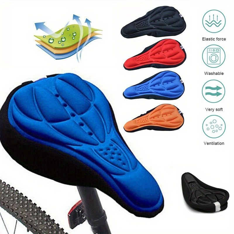 

Ultra Soft Silicone 3d Gel Pad Cushion For Bicycle Saddle - Mtb Mountain Bike Extra Comfort Thickened Seat Cover, Breathable, Washable, Elastic - 4 Color Options