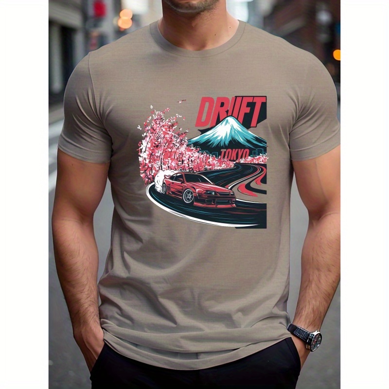 

T-shirt Imprimé Drifting de Voiture, Tees pour Hommes, T-shirt Décontracté à Manches Courtes pour l'Été