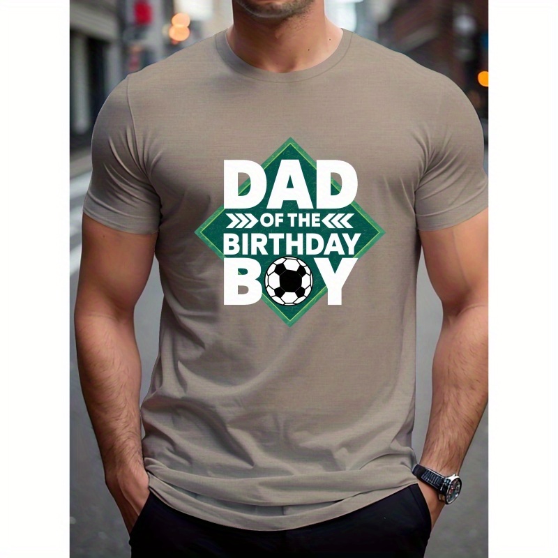 

Dad Of The Birthday Boy" Soccer-themed Men's T-shirt - Casual Black Short Sleeve Tee With Arrow & Soccer Ball Graphics, Polyester, Machine Washable For Summer