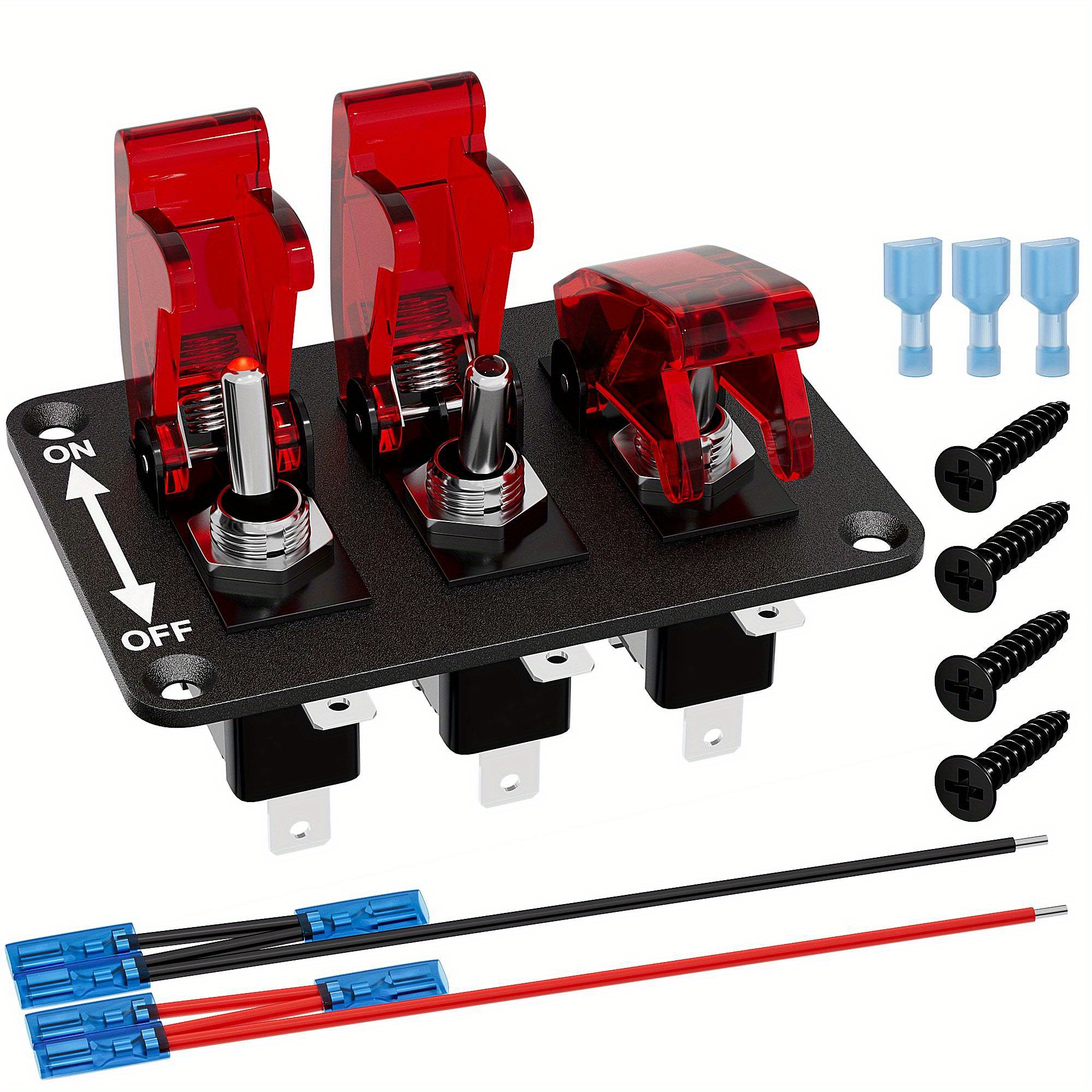 TEMU Daiertek 3 Gang Toggle Switch 12v Rocker Switch Panel With Led Light And Flip Cover Heavy-duty Switch Plate 3 Pin