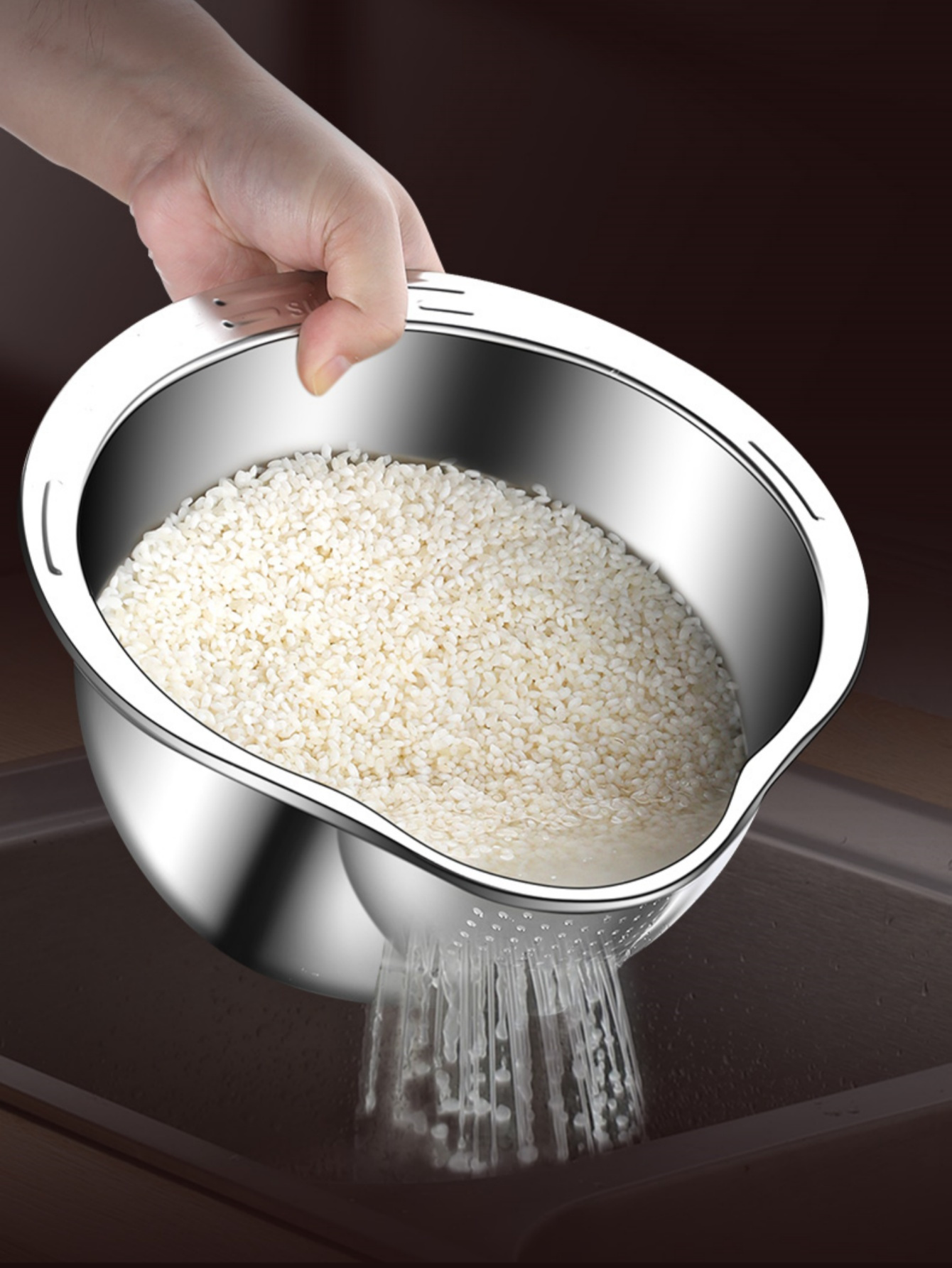 stainless steel draining basket a magical tool for washing rice rinsing fruits and draining water   designed for household kitchen use details 3