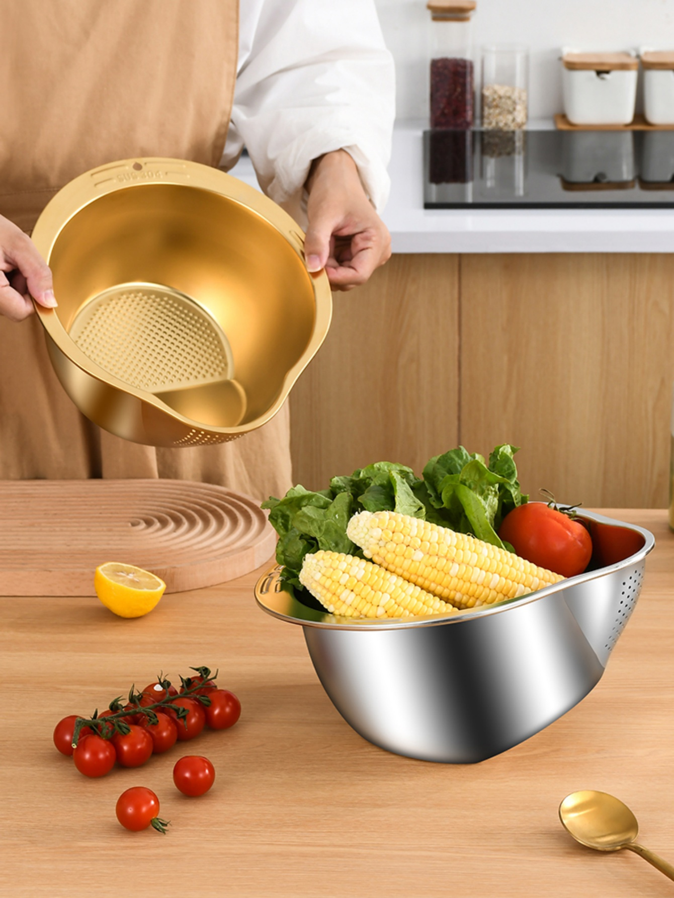 stainless steel draining basket a magical tool for washing rice rinsing fruits and draining water   designed for household kitchen use details 8