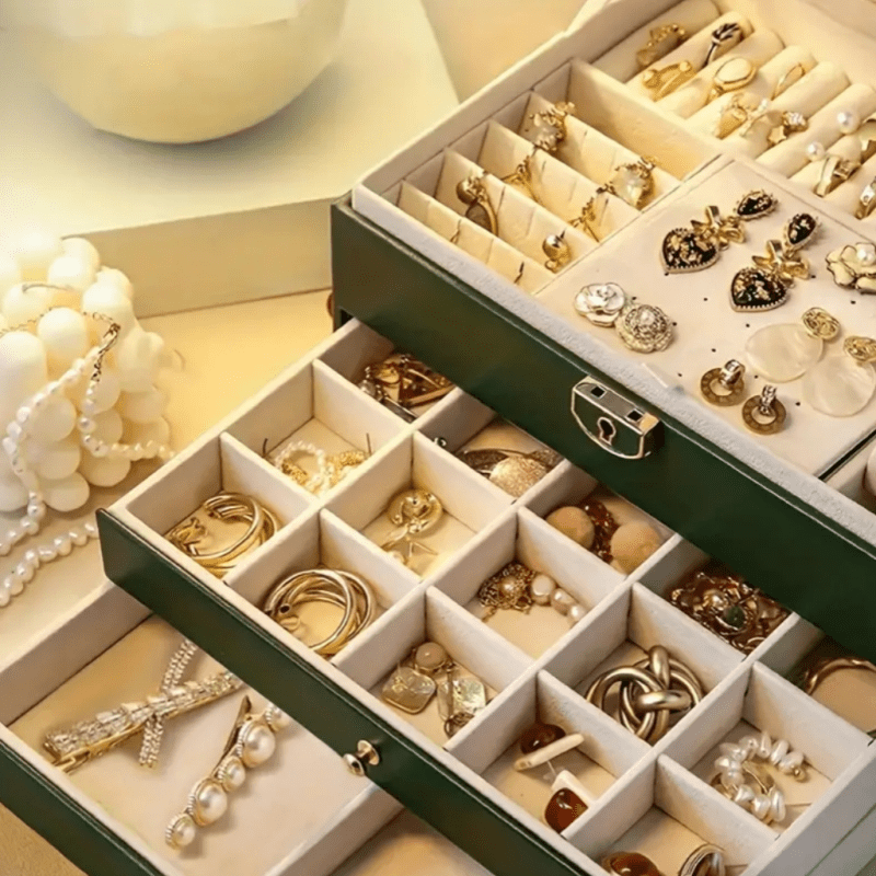1pc rectangle jewelry box multi layer large capacity zipper closure tabletop with practical and exquisite design for girls women mom friends birthday valentines day jewelry organizers Product details 4