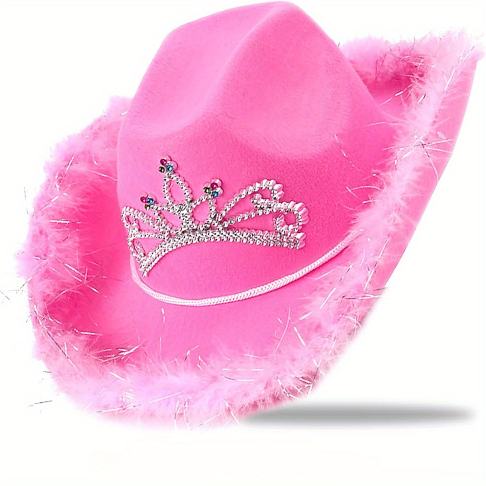 

Cowboy Hat Pink Cowgirl Hat With Sequins & Tiara Crown For Women Rodeo Party Glasses