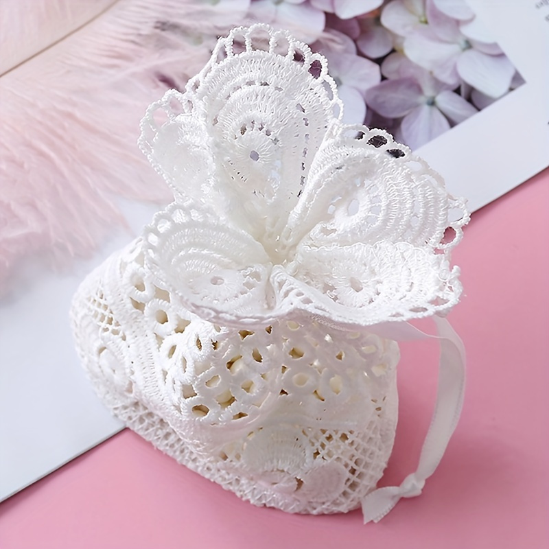 TEMU blanc adorable en dentelle avec cordon de serrage et motif de fleur à pétales, cadeau de déesse, pochette à bijoux durable et , convient pour un
