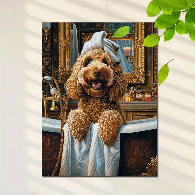 

1pc Frameless Canvas Dog Poster, Whimsical Poodle Art Print For Home Decor, Unframed Modern Wall Art For Living Room, Bedroom, Hallway - Playful Chic Decorative Painting With Rich Details