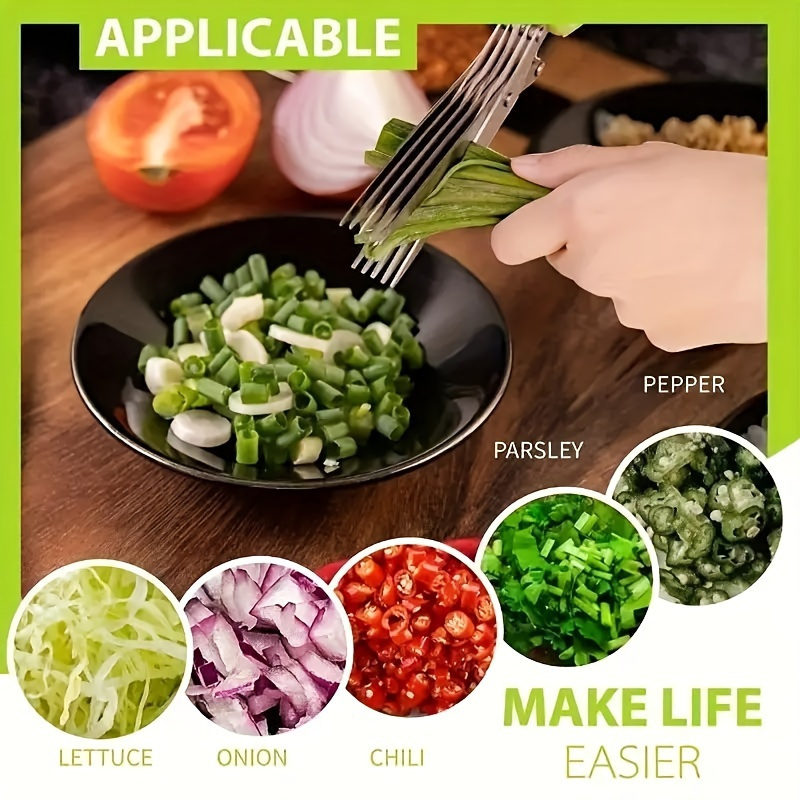 stainless steel herb scissors multi layer kitchen shears for chopping herbs   ergonomic metal   with safety cover easy   details 0