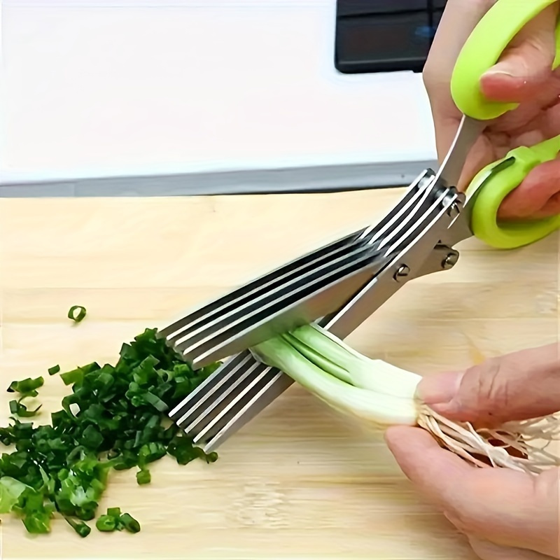 stainless steel herb scissors multi layer kitchen shears for chopping herbs   ergonomic metal   with safety cover easy   details 1