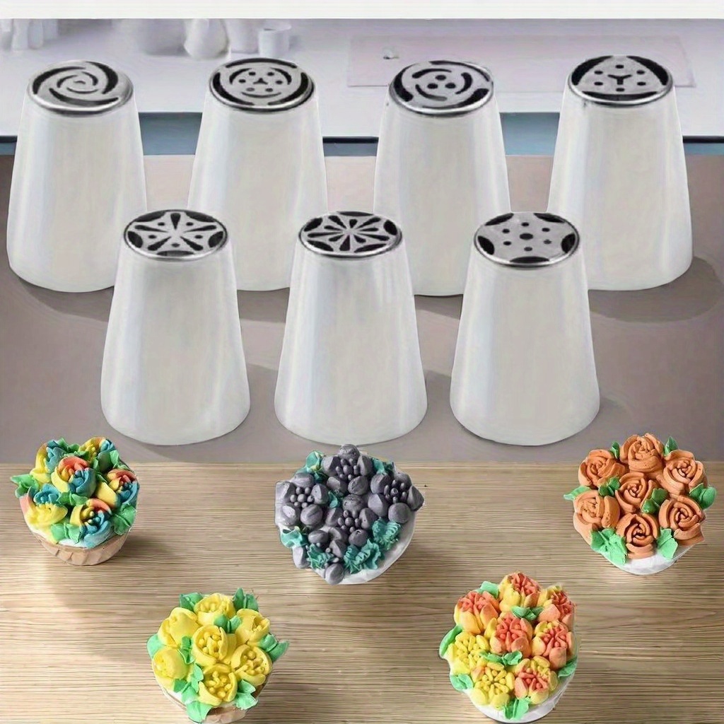 7pcs stainless steel   piping tips set   cake decorating kit for diy cupcake cake design biscuits   ideal baking supplies for birthdays parties   essentials details 0