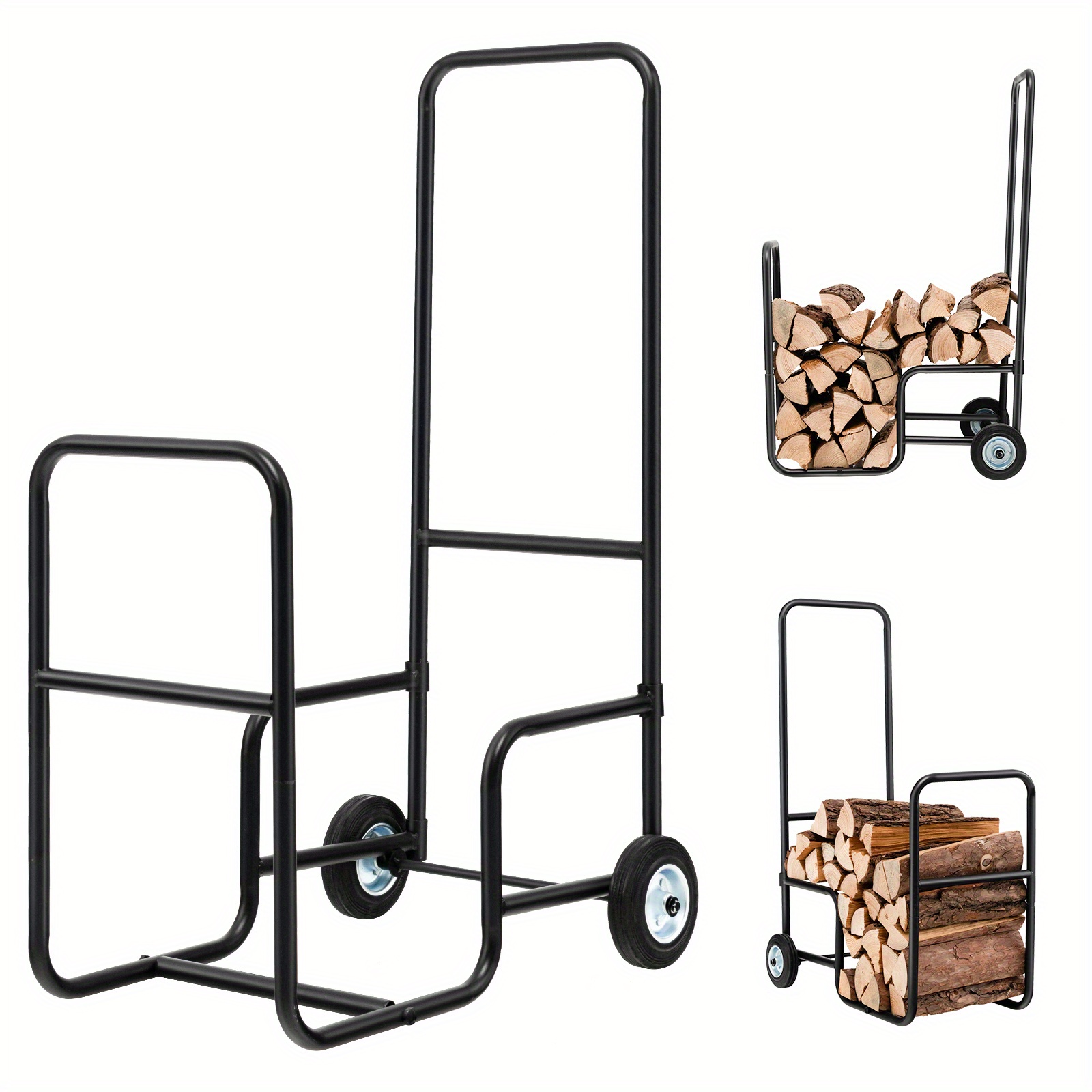 

Goplus Firewood Carrier Wood Mover Fire Rack Caddy Cart Rolling