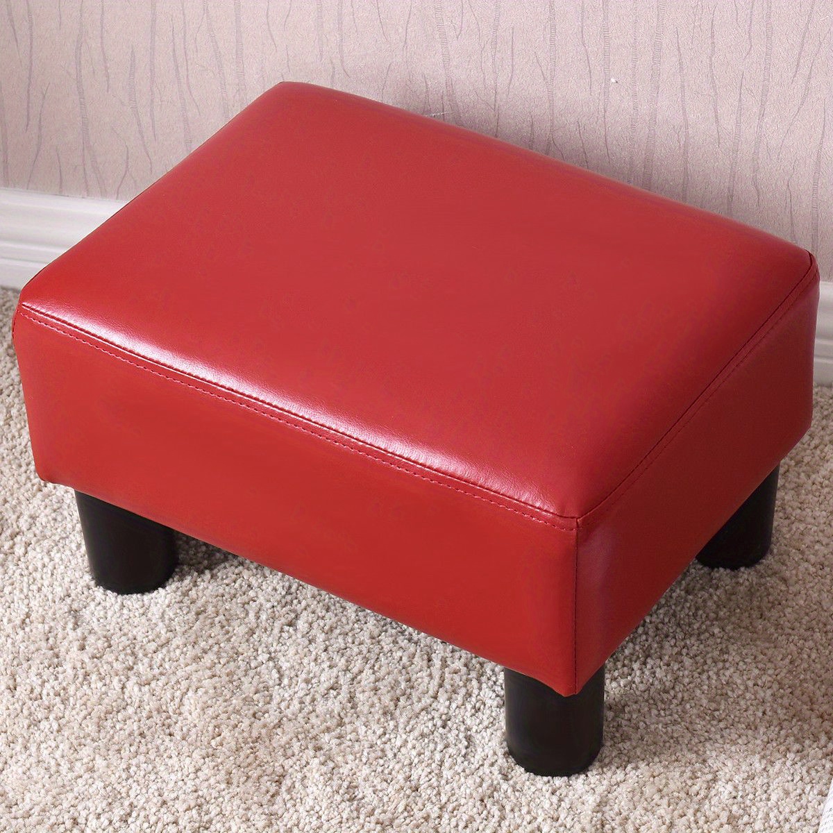 

Goplus Small Ottoman Pu Leather Footrest Modern Footstool Rectangular Seat Stool Red