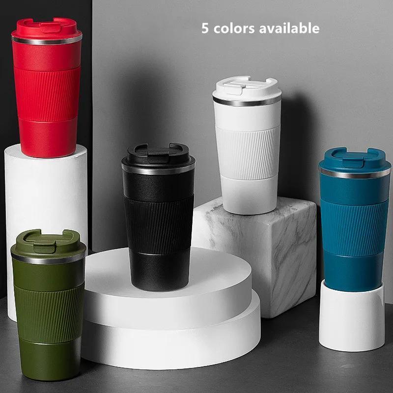 380ml 510ml double walled insulated stainless steel coffee mug leak proof non slip vacuum   metal travel thermal cup for hot and cold beverages details 0