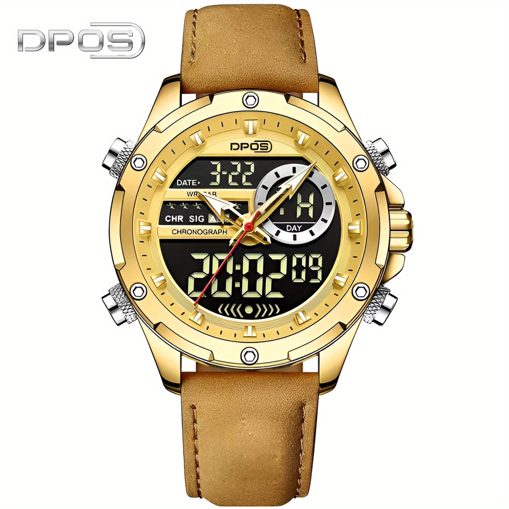 

Dpos Quartz Watch, Retro Classic Design - Equipped With Pu Leather Strap, Chronograph/date/multifunctional Waterproof/sports Wristwatch, Suitable For Students And Men, Holiday/birthday Gift