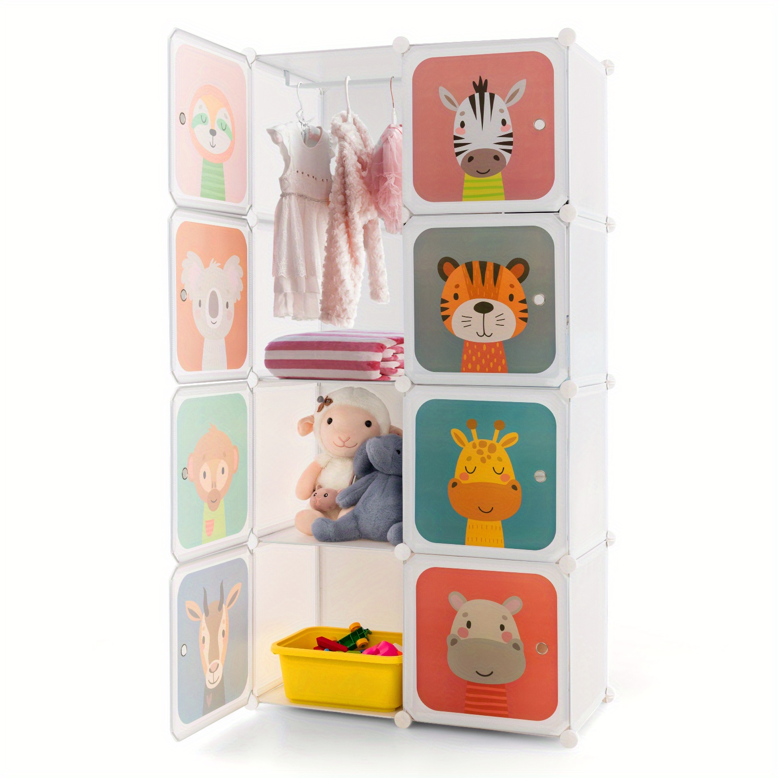 

Goplus 8-cube Kids Wardrobe Baby Dresser Bedroom Armoire Clothes Hanging Closet W/doors