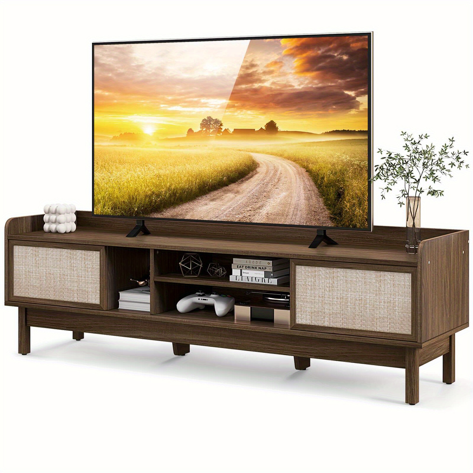 

Goplus Wooden Tv Stand For Tvs Up To 65'' W/ Storage Adjustable Shelf & Sliding Doors