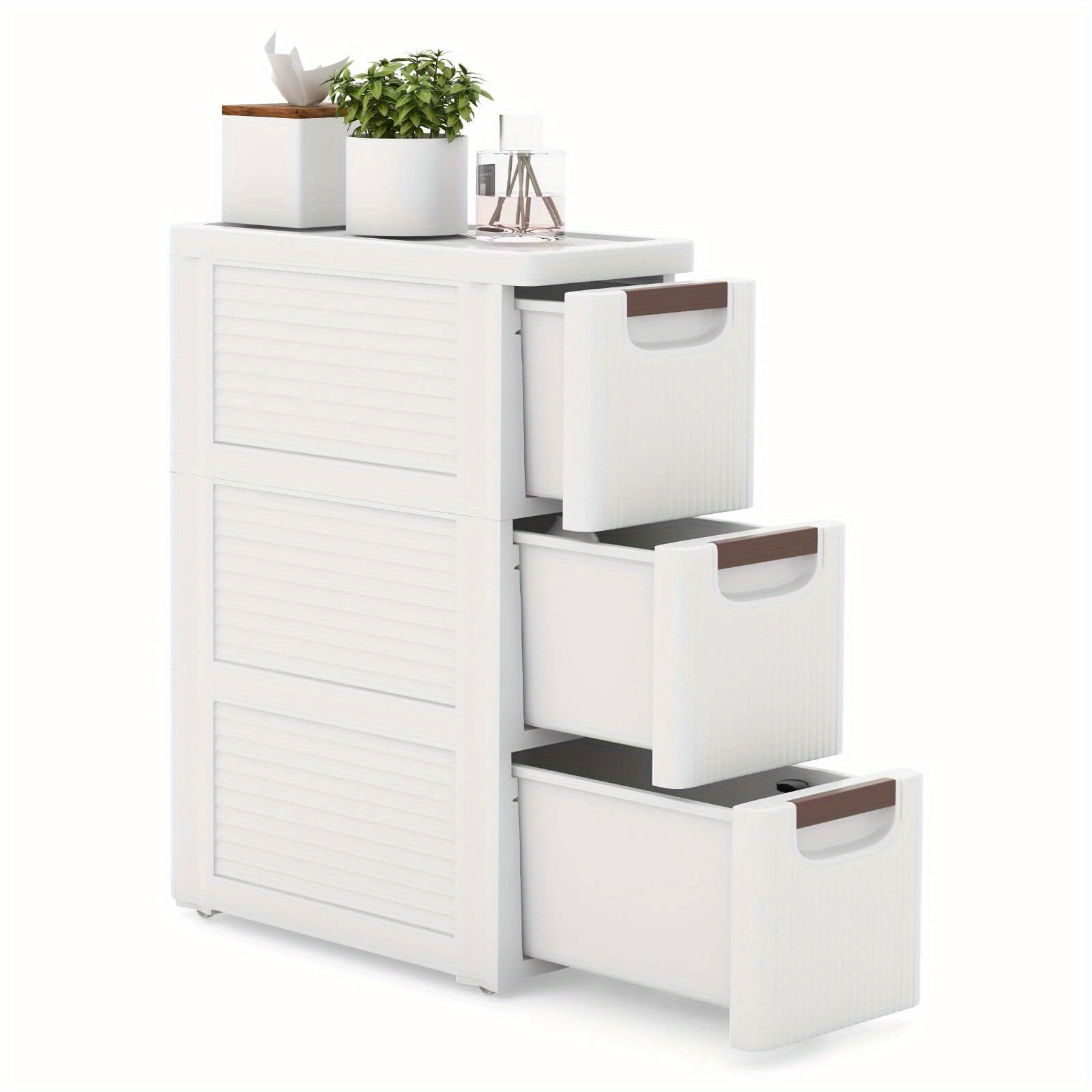 

Goplus 3-drawer Narrow Rolling Storage Cabinet With Pull Handles Built-in Wheels