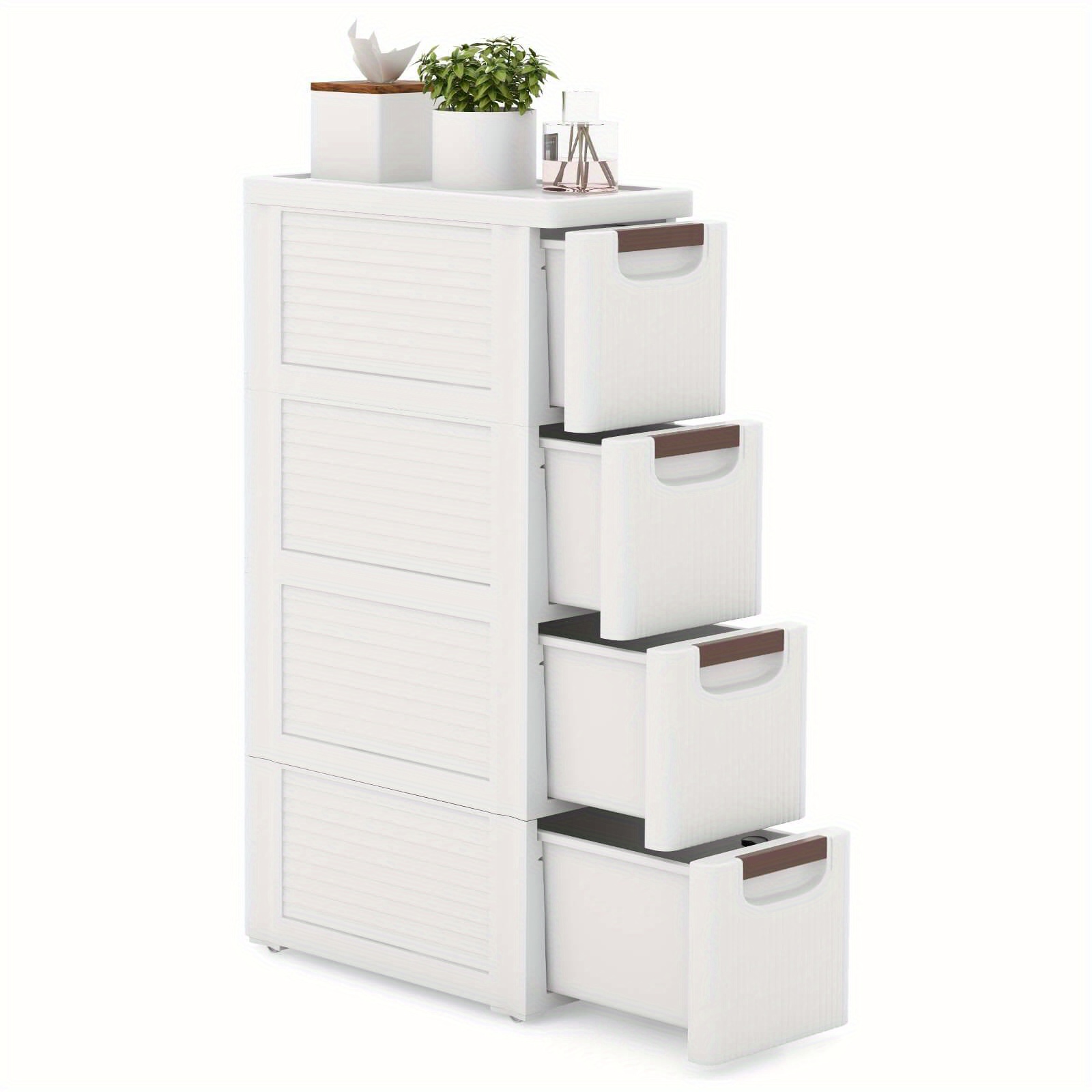 

Goplus 4-drawer Narrow Rolling Storage Cabinet With Pull Handles Built-in Wheels