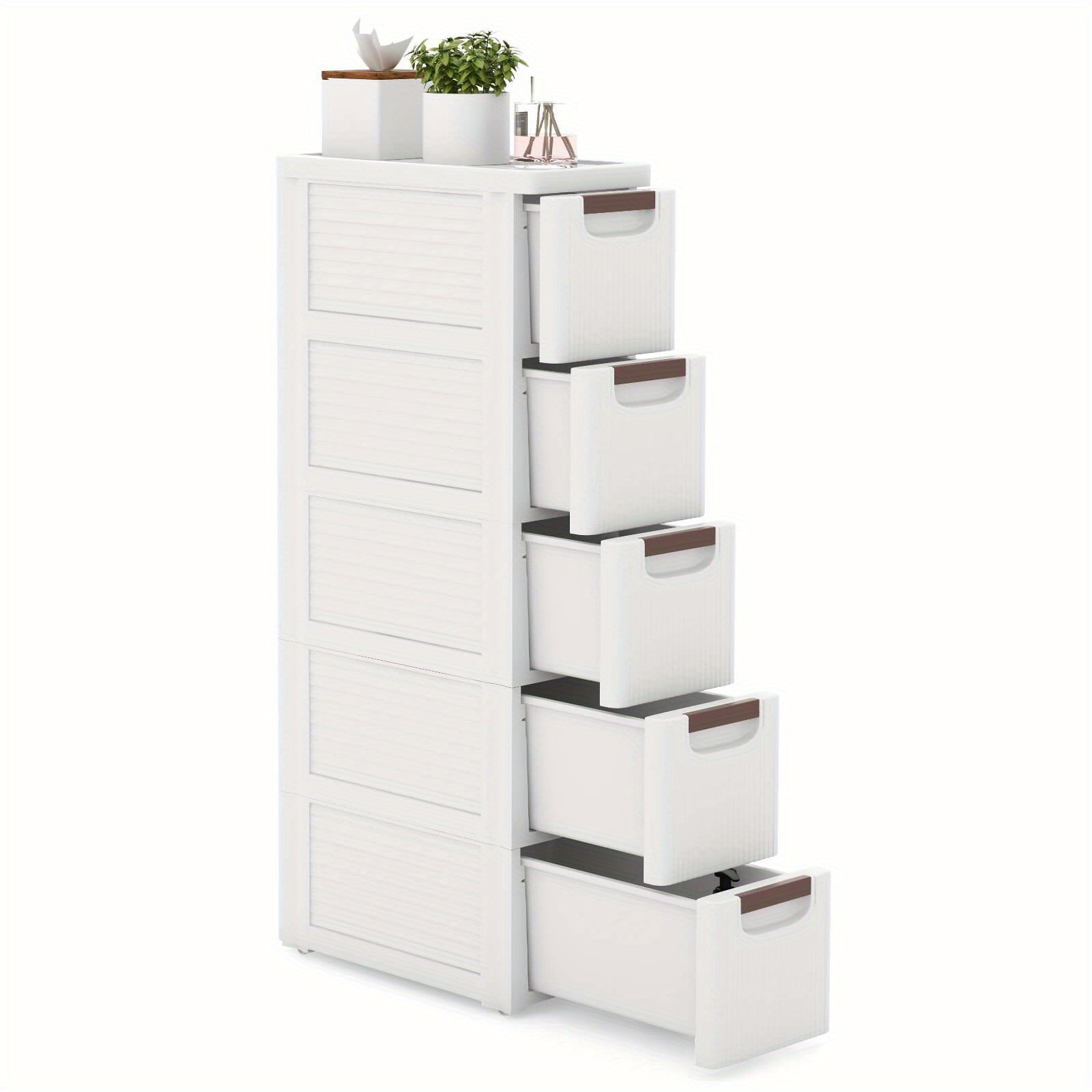 

Goplus 5-drawer Narrow Rolling Storage Cabinet With Pull Handles Built-in Wheels