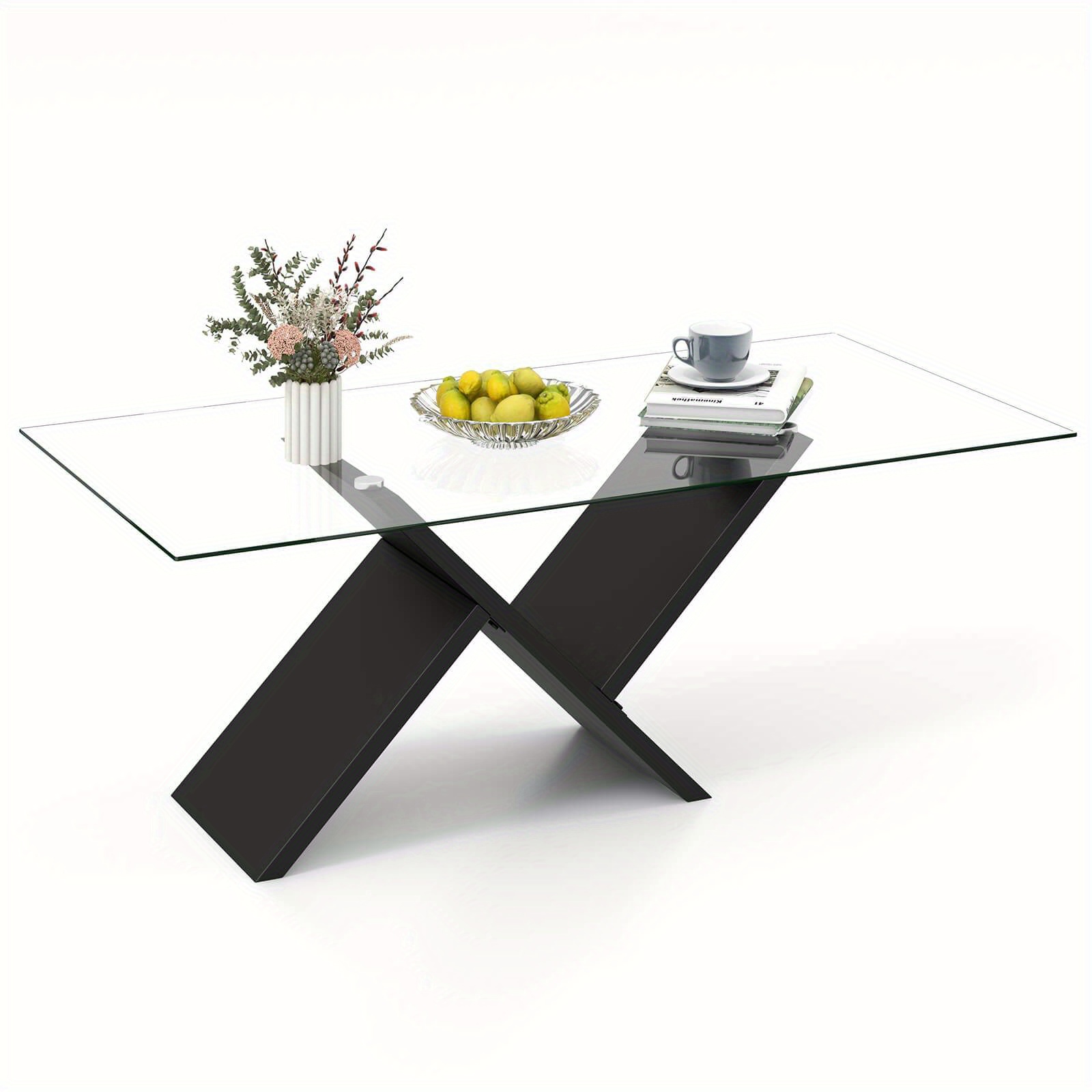 

Goplus 47'' Rectangle Glass Coffee Table With Tempered Glass Tabletop & Geometric