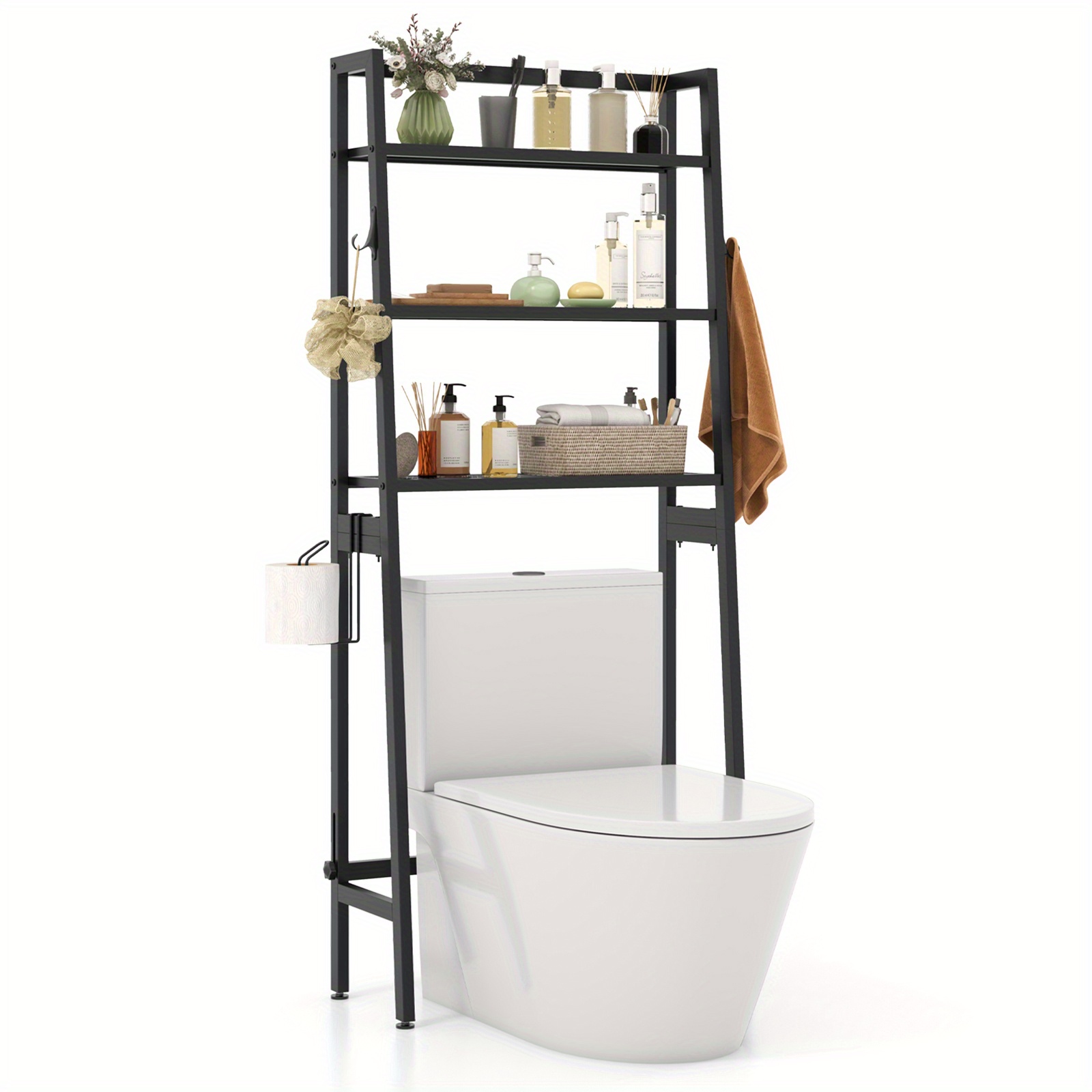 

Goplus 3-tier Over The Toilet Storage Shelf With Adjustable Adjustable Bottom Bar