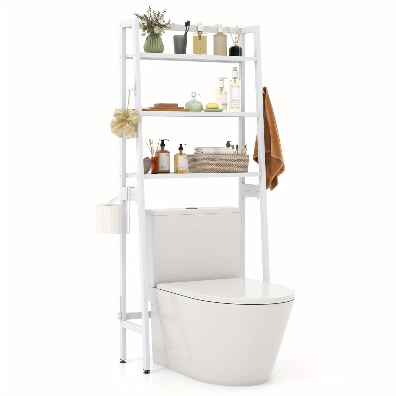 

Goplus 3-tier Over The Toilet Storage Shelf With Adjustable Bottom Bar Paper Holder