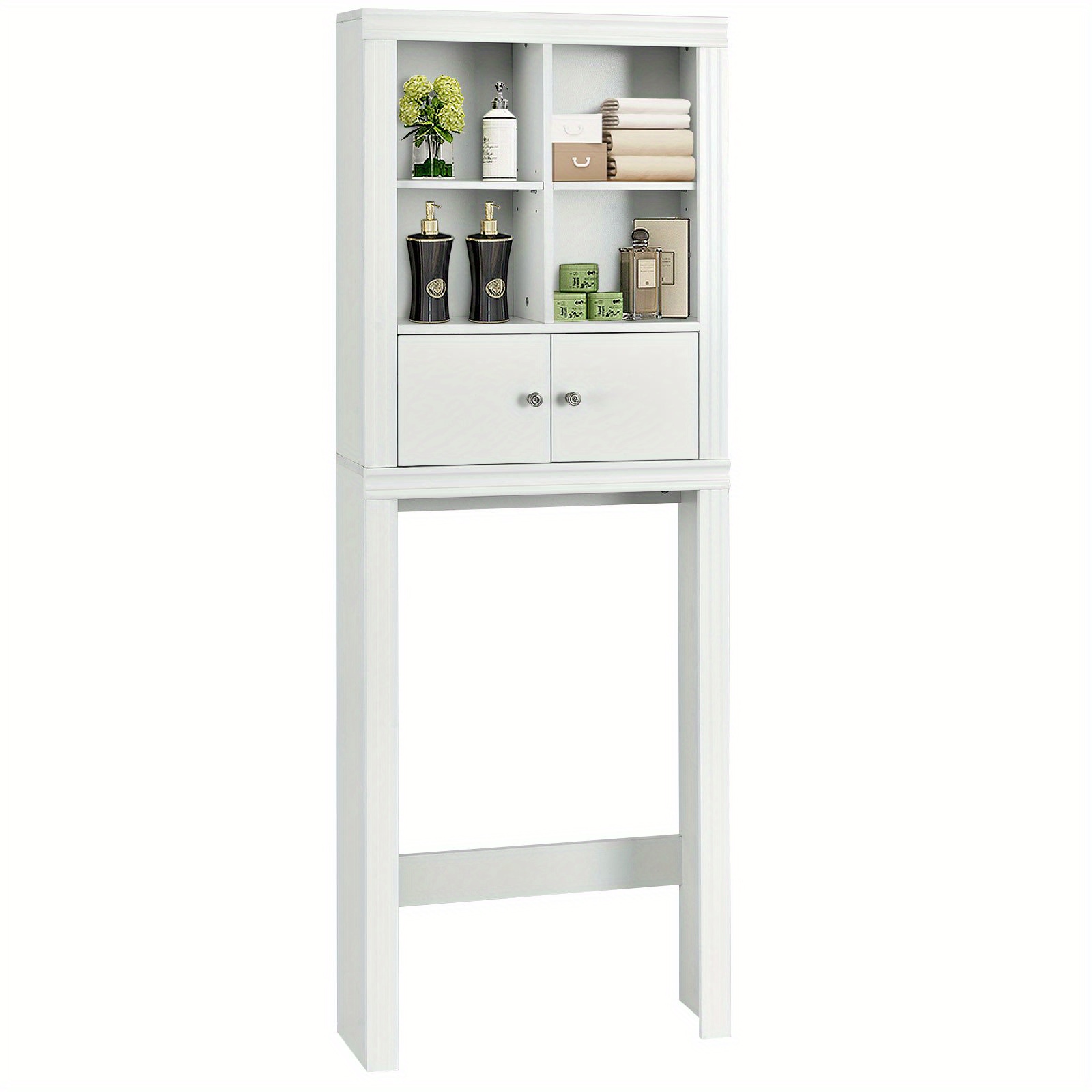 

Goplus Over The Toilet Storage Rack 2-door Bathroom Space Saver Adjustable Shelf White