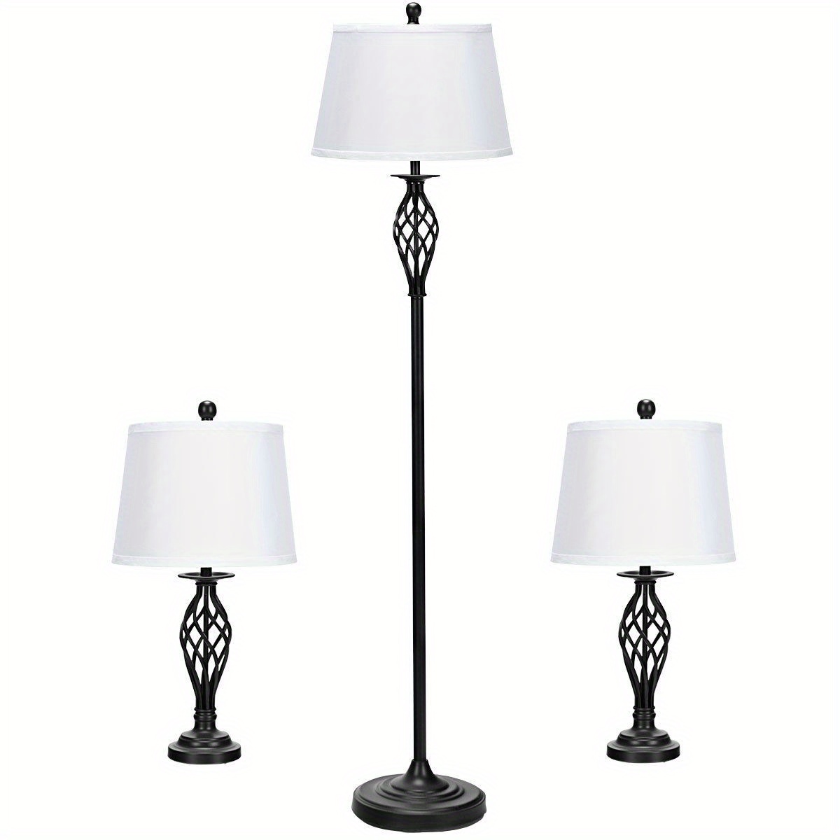 

Maxmass 3-piece Lamp Set 2 Table Lamps 1 Floor Lamp Fabric Shades Living Home Bedroom