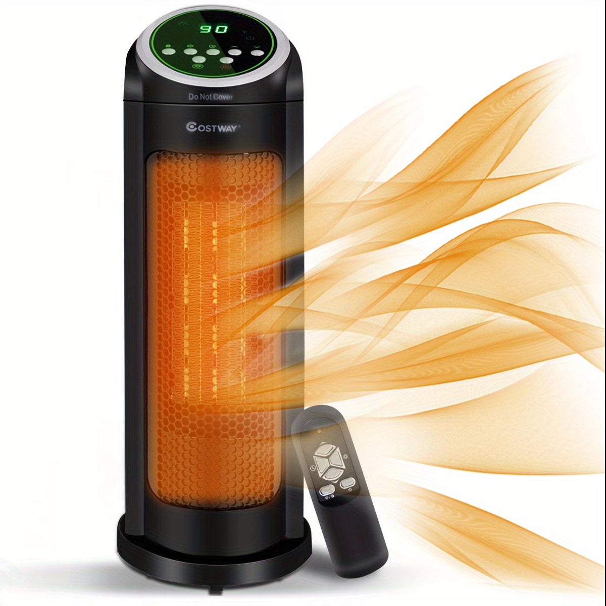 Calefactor Portátil Oscilante PTC Cerámico 1500W LED Temporizador 12H  Control Remoto
