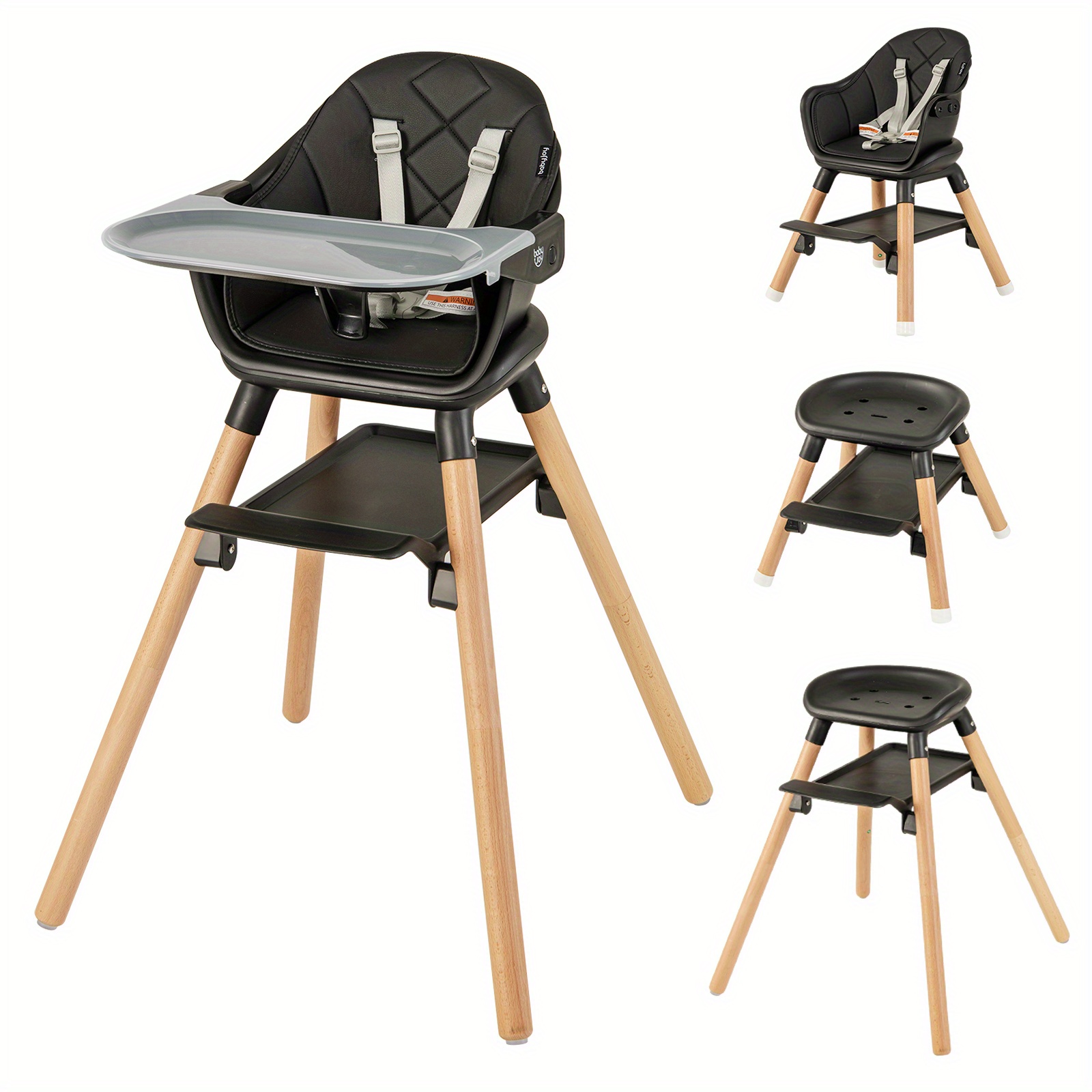 

Safstar 6-in-1 Convertible Wooden Baby Highchair Infant Feeding Chair W/ Removable Tray