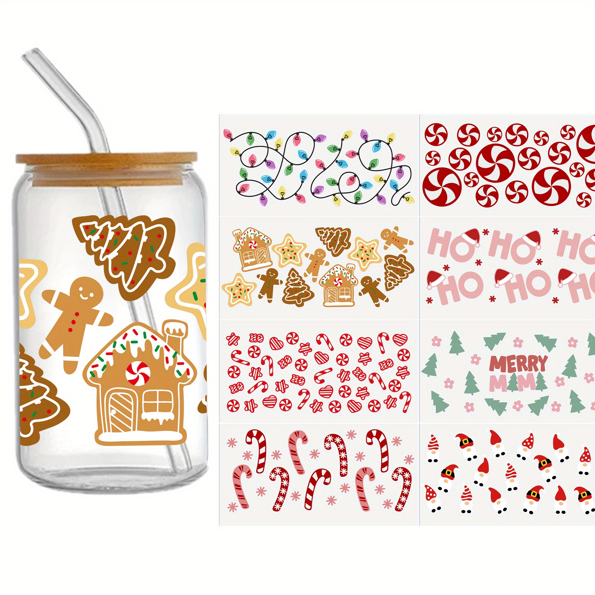 

[ ] 8pcs & Christmas Tree Uv- Decals For 16oz Cups - Diy , , , Reusable, 9.5"x4.3