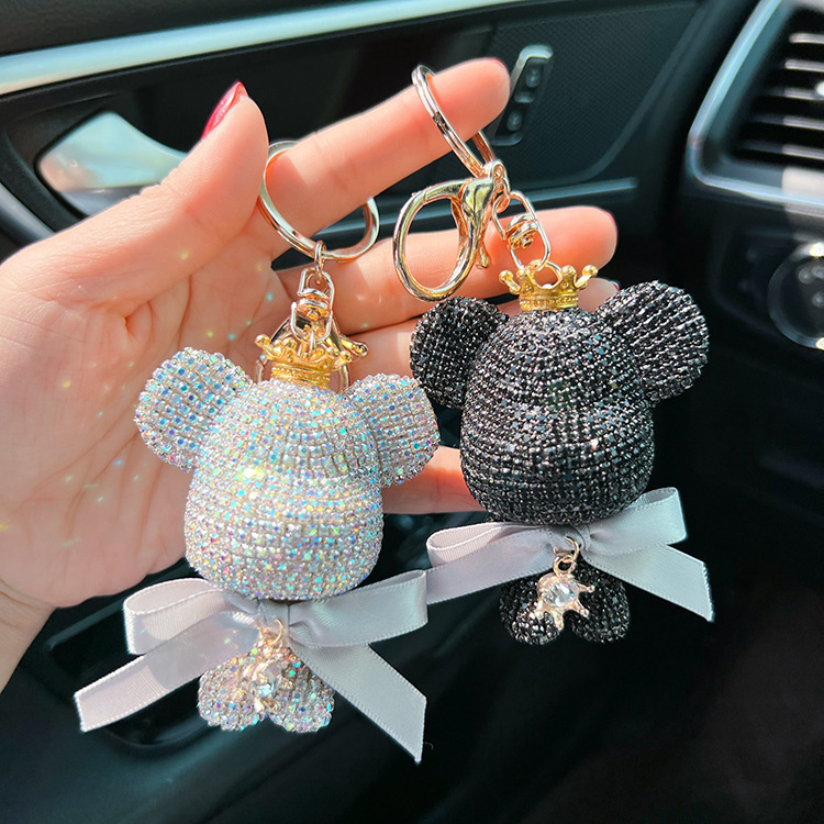 chic     bear keychain with bow cute cartoon doll charm for bags cars perfect gift for women   bear key ring details 0