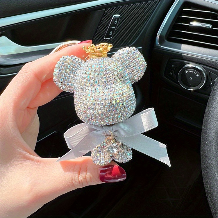 chic     bear keychain with bow cute cartoon doll charm for bags cars perfect gift for women   bear key ring details 5