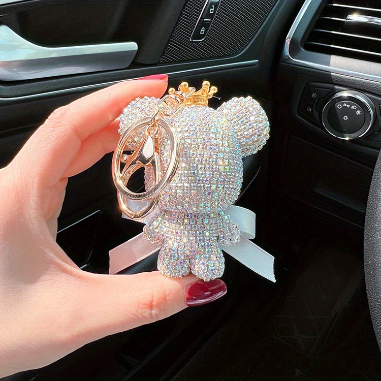 chic     bear keychain with bow cute cartoon doll charm for bags cars perfect gift for women   bear key ring details 6