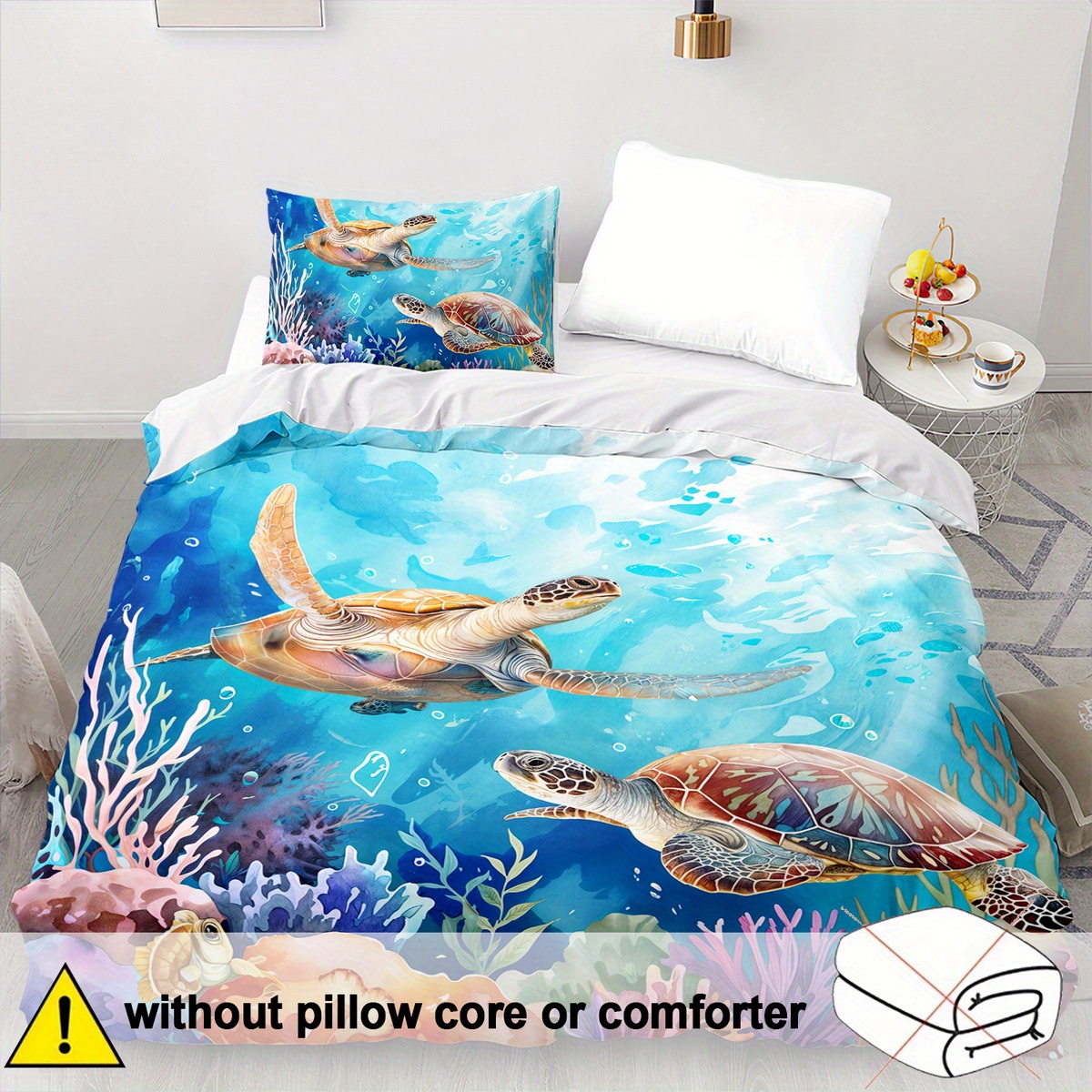 TEMU 2/3pcs Duvet Cover Set, Soft And Comfortable, Sea Turtle Duvet Cover Set Twin Size, Sea Turtle Bedding Set For Twin Size, Ocean Duvet Cover, Sea
