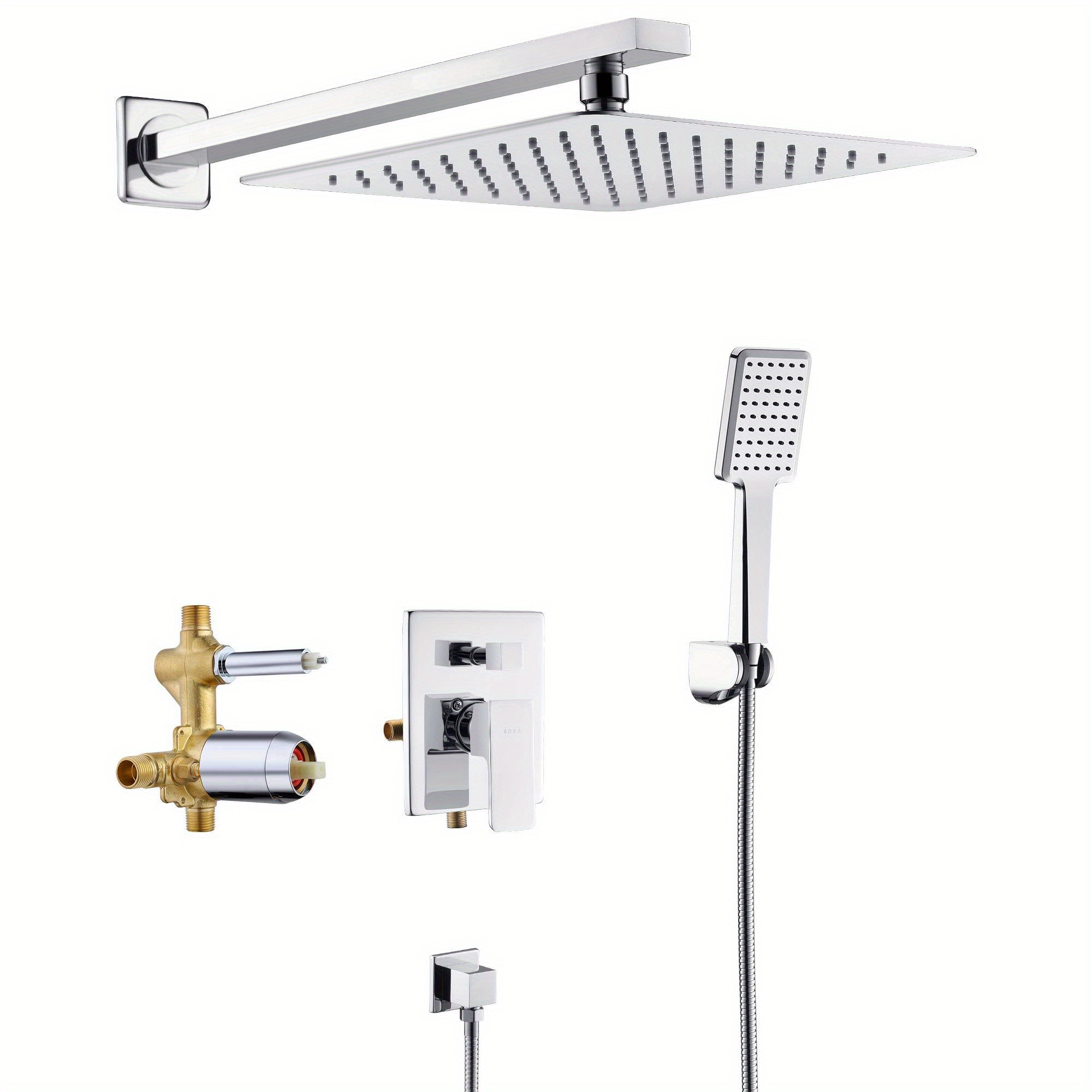 

Soka Shower Faucet Set 10 Inch Shower Head And High Pressure Handheld Shower Head Rain Shower System Shower Trim Kit With Valve Pressure Balance Wall Mount Square Shower Combo Set