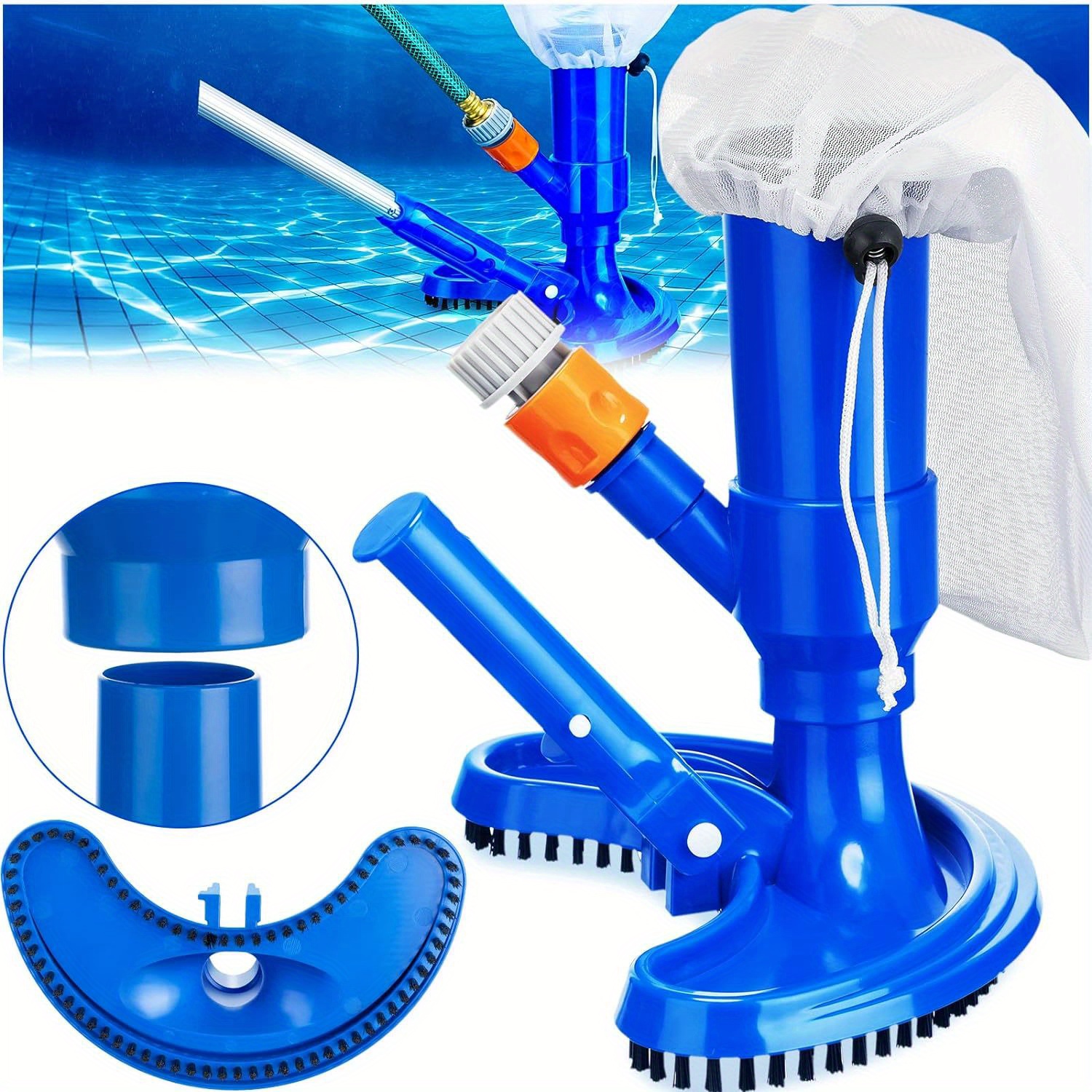 

Handheld Pool Vacuum Cleaner With Brush, Bag, No-electricity Required, Abs Plastic - Portable Manual Above Ground Pool Jet Vacuum With Universal Hose Connector, Pool Leaf Sweeper (1 Pc)