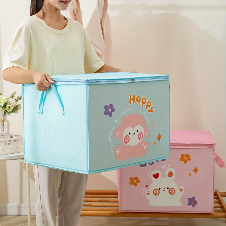 1pc cute cartoon foldable storage organizer with zipper plastic freestanding multipurpose moisture proof bins for clothes quilts luggage double   details 1