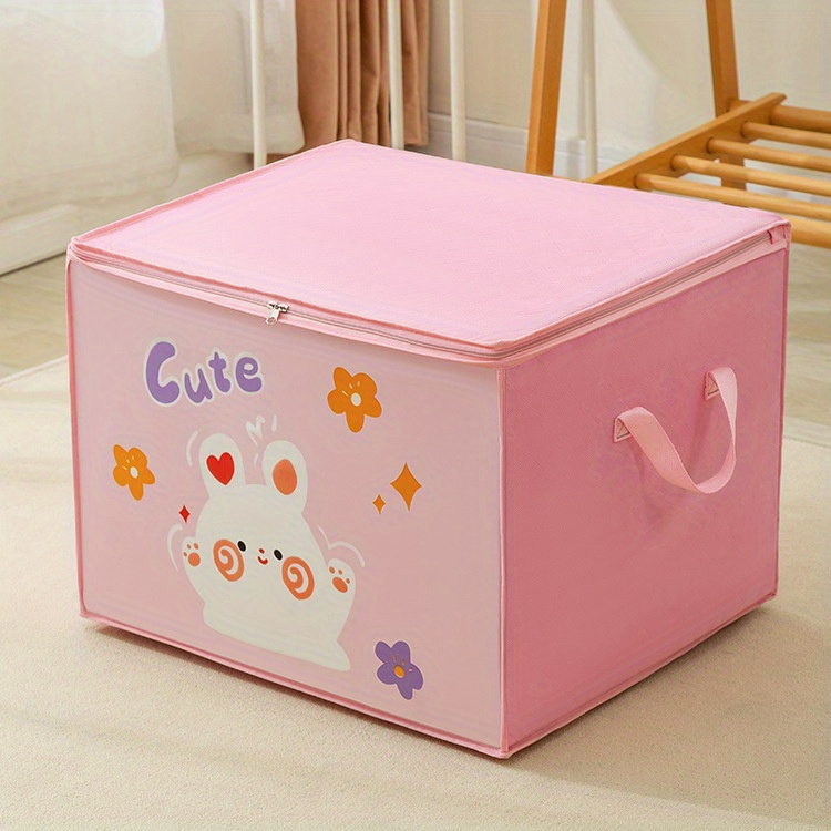 1pc cute cartoon foldable storage organizer with zipper plastic freestanding multipurpose moisture proof bins for clothes quilts luggage double   details 4