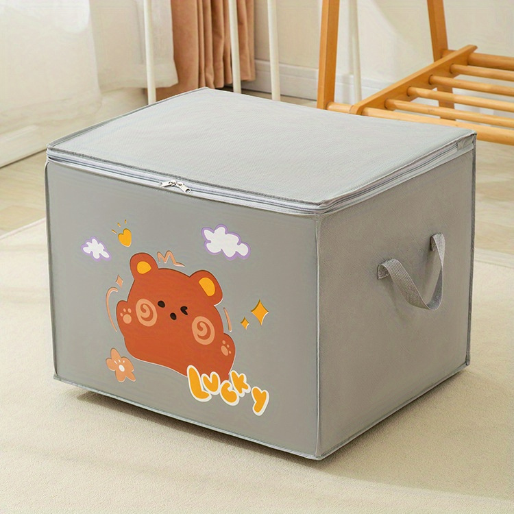 1pc cute cartoon foldable storage organizer with zipper plastic freestanding multipurpose moisture proof bins for clothes quilts luggage double   details 5